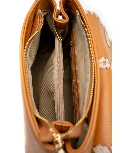 Rania leren schoudertas camel/beige - 28x20x10cm