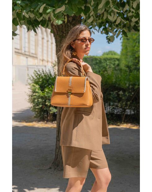 Rania leren schoudertas camel/beige - 28x20x10cm