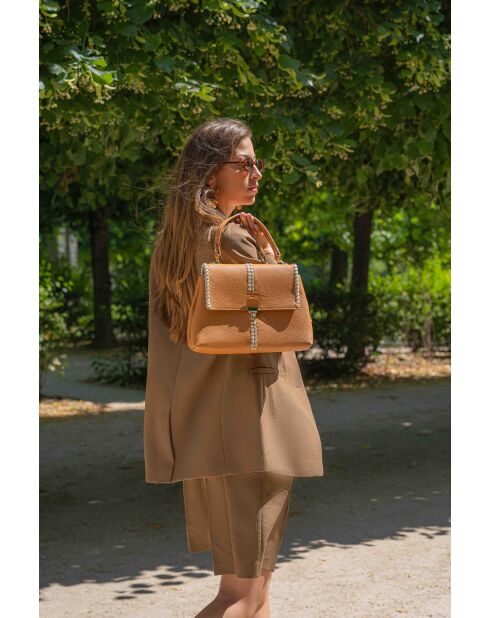 Rania leren schoudertas camel/beige - 28x20x10cm