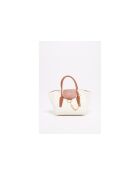 Handtasche Soli aus cremefarbenem und kamelfarbenem Leder - 24x40x11cm