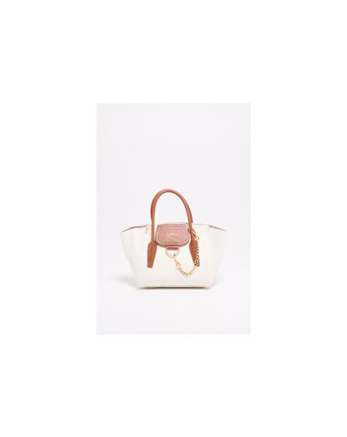 Handtasche Soli aus cremefarbenem und kamelfarbenem Leder - 24x40x11cm