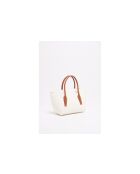 Handtasche Soli aus cremefarbenem und kamelfarbenem Leder - 24x40x11cm