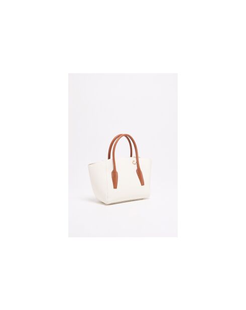 Handtasche Soli aus cremefarbenem und kamelfarbenem Leder - 24x40x11cm