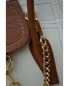 Handtasche Soli aus cremefarbenem und kamelfarbenem Leder - 24x40x11cm