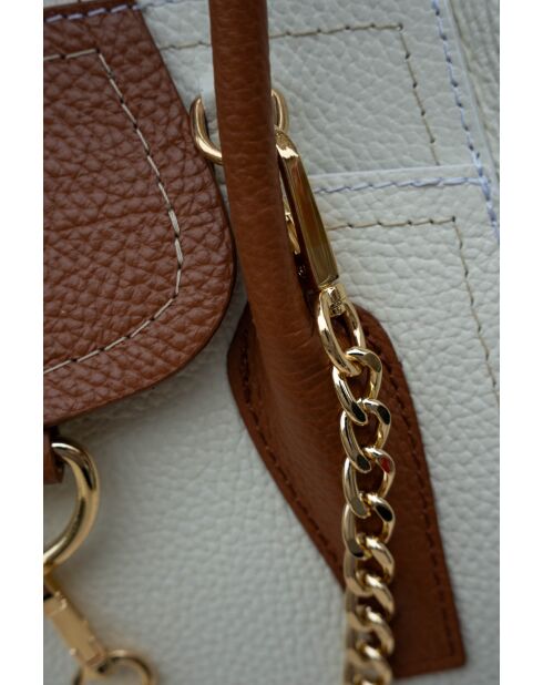 Handtasche Soli aus cremefarbenem und kamelfarbenem Leder - 24x40x11cm
