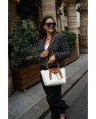 Handtasche Soli aus cremefarbenem und kamelfarbenem Leder - 24x40x11cm