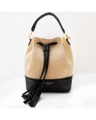 Livy Rafia Schultertasche aus schwarzem Leder - 21,5x27x15cm