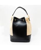 Livy Rafia Schultertasche aus schwarzem Leder - 21,5x27x15cm