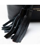 Livy Rafia Schultertasche aus schwarzem Leder - 21,5x27x15cm