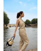 Livy Rafia Schultertasche aus schwarzem Leder - 21,5x27x15cm