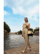 Livy Rafia Schultertasche aus schwarzem Leder - 21,5x27x15cm