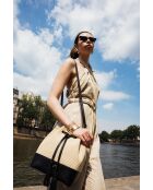 Livy Rafia Schultertasche aus schwarzem Leder - 21,5x27x15cm