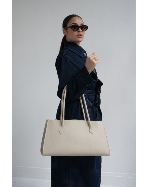 Cremefarbene Schultertasche Oxa aus Leder - 41,5 x 25 x 19 cm