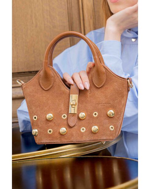 Josie camel leren schoudertas - 25x12x11cm