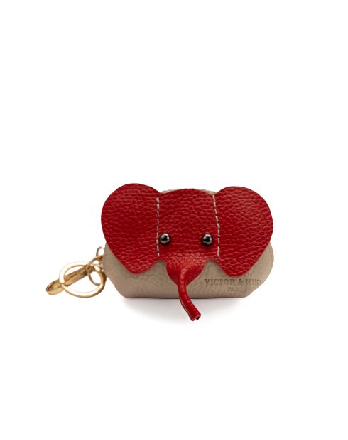 Cartera Jim de piel beige/roja - 10x7x5cm