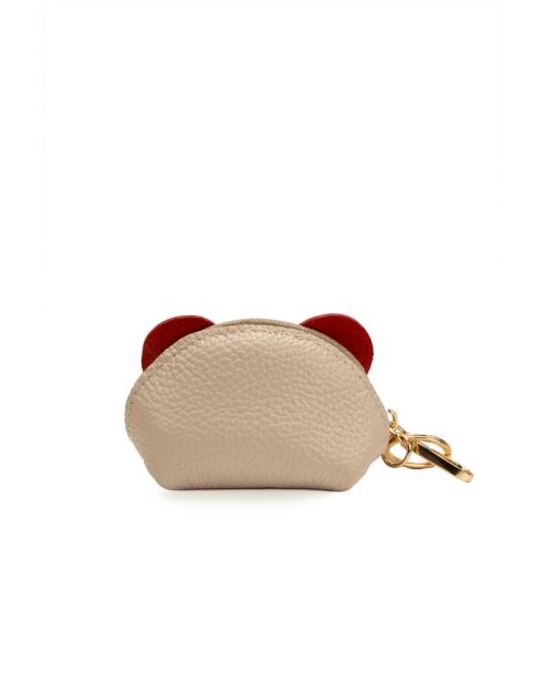 Cartera Jim de piel beige/roja - 10x7x5cm
