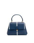 Rania blauw/witte leren schoudertas - 28x20x10cm