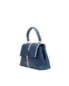 Rania blauw/witte leren schoudertas - 28x20x10cm