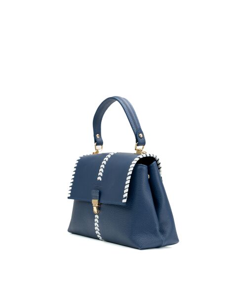 Rania blauw/witte leren schoudertas - 28x20x10cm