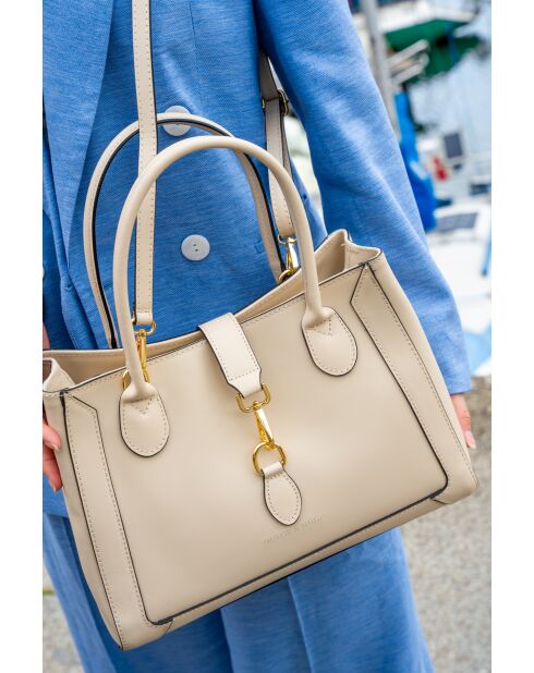Beryn Schultertasche aus Leder cremefarben - 31x22x11,5 cm