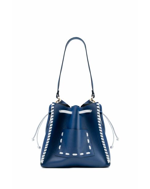 Bandolera Claudia de piel azul/blanca - 27x25 12cm
