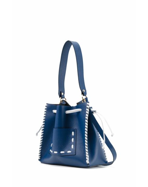 Bandolera Claudia de piel azul/blanca - 27x25 12cm
