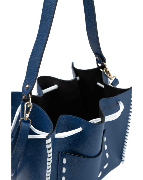 Bandolera Claudia de piel azul/blanca - 27x25 12cm