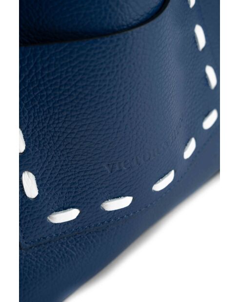 Bandolera Claudia de piel azul/blanca - 27x25 12cm