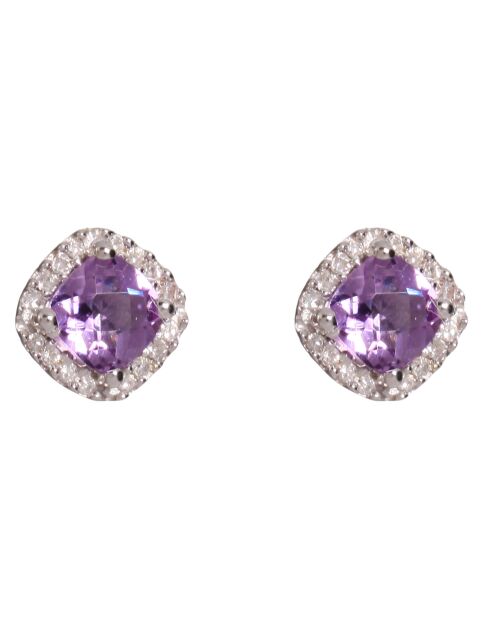 Boucles d'oreilles Popi Coussin Diamants 0.07 ct & Améthystes 0.60 ct or blanc