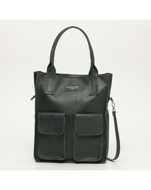 Borsa a mano in pelle Noa verde bottiglia - 34x38x11cm
