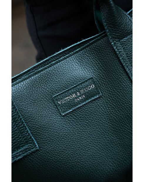 Borsa a mano in pelle Noa verde bottiglia - 34x38x11cm