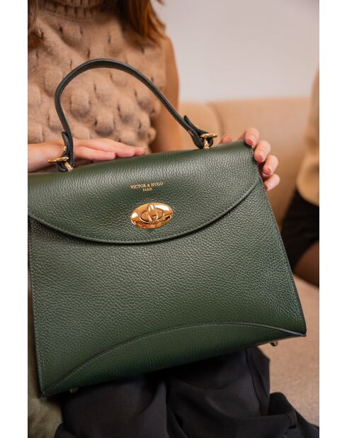Winy bottle groene leren handtas - 29x22x11,5cm