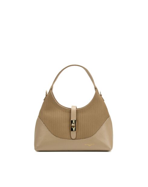 Bolso de hombro Dahlia de piel beige - 24x16x12cm