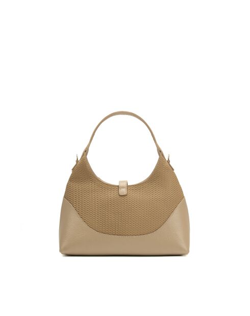 Bolso de hombro Dahlia de piel beige - 24x16x12cm