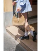 Bolso de hombro Dahlia de piel beige - 24x16x12cm