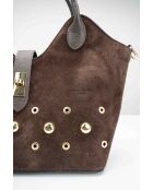 Bandolera Freya de piel moca - 43x28x16cm