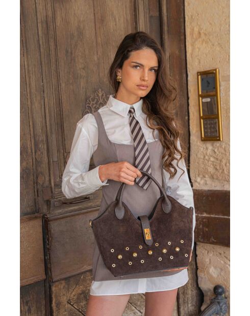Bandolera Freya de piel moca - 43x28x16cm