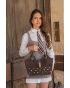 Bandolera Freya de piel moca - 43x28x16cm