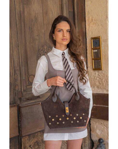 Bandolera Freya de piel moca - 43x28x16cm