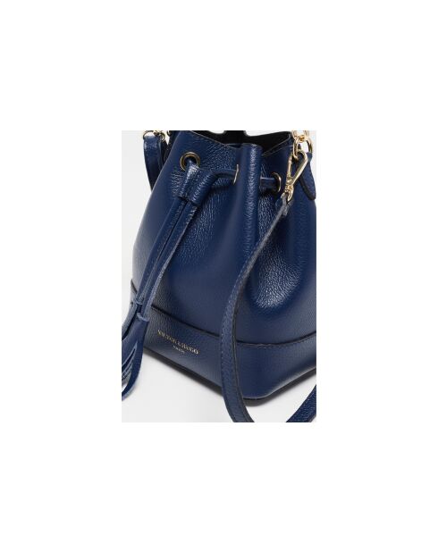 Mini Livy marineblauwe leren emmertas - 18x21,5x11cm