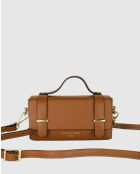 Boho camel leren schoudertas - 19x10x5cm