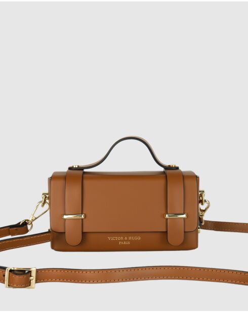 Boho camel leren schoudertas - 19x10x5cm