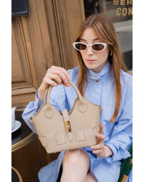 Bolso de hombro Noho de piel beige - 25x12x11cm