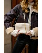 Schultertasche Perla aus Leder in Beige - 21,5x15x5 cm