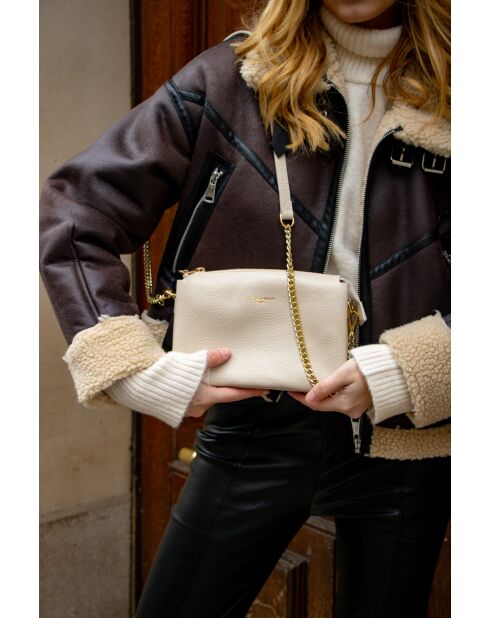Sac à bandouliere en cuir Perla beige - 21.5x15x5cm