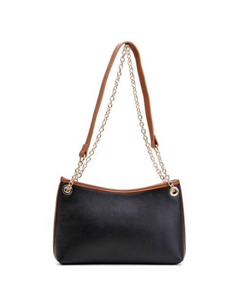 Schultertasche Ava aus Leder in Schwarz/Camel - 28x17x8cm