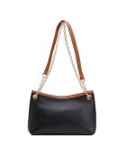 Schultertasche Ava aus Leder in Schwarz/Camel - 28x17x8cm