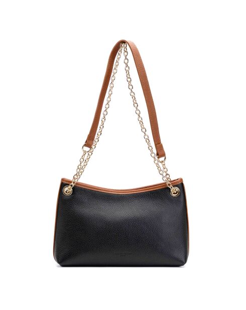 Schultertasche Ava aus Leder in Schwarz/Camel - 28x17x8cm