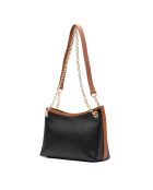 Schultertasche Ava aus Leder in Schwarz/Camel - 28x17x8cm