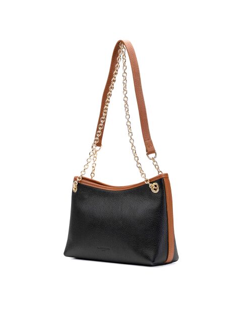 Schultertasche Ava aus Leder in Schwarz/Camel - 28x17x8cm